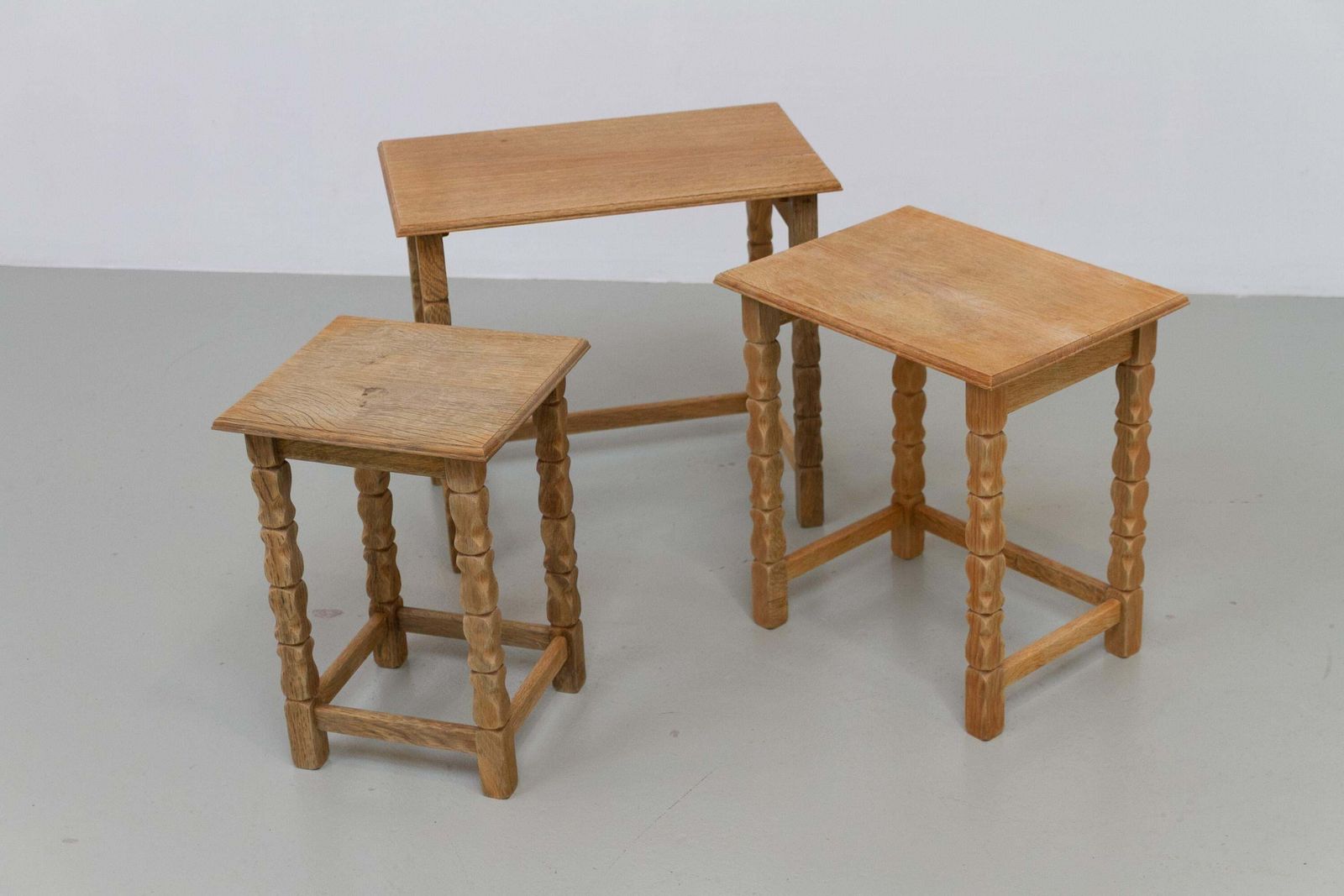 photo furniture Danish Brutalist Oak Nesting Tables In Kjærnulf Style, 1970s. Set Of 3.