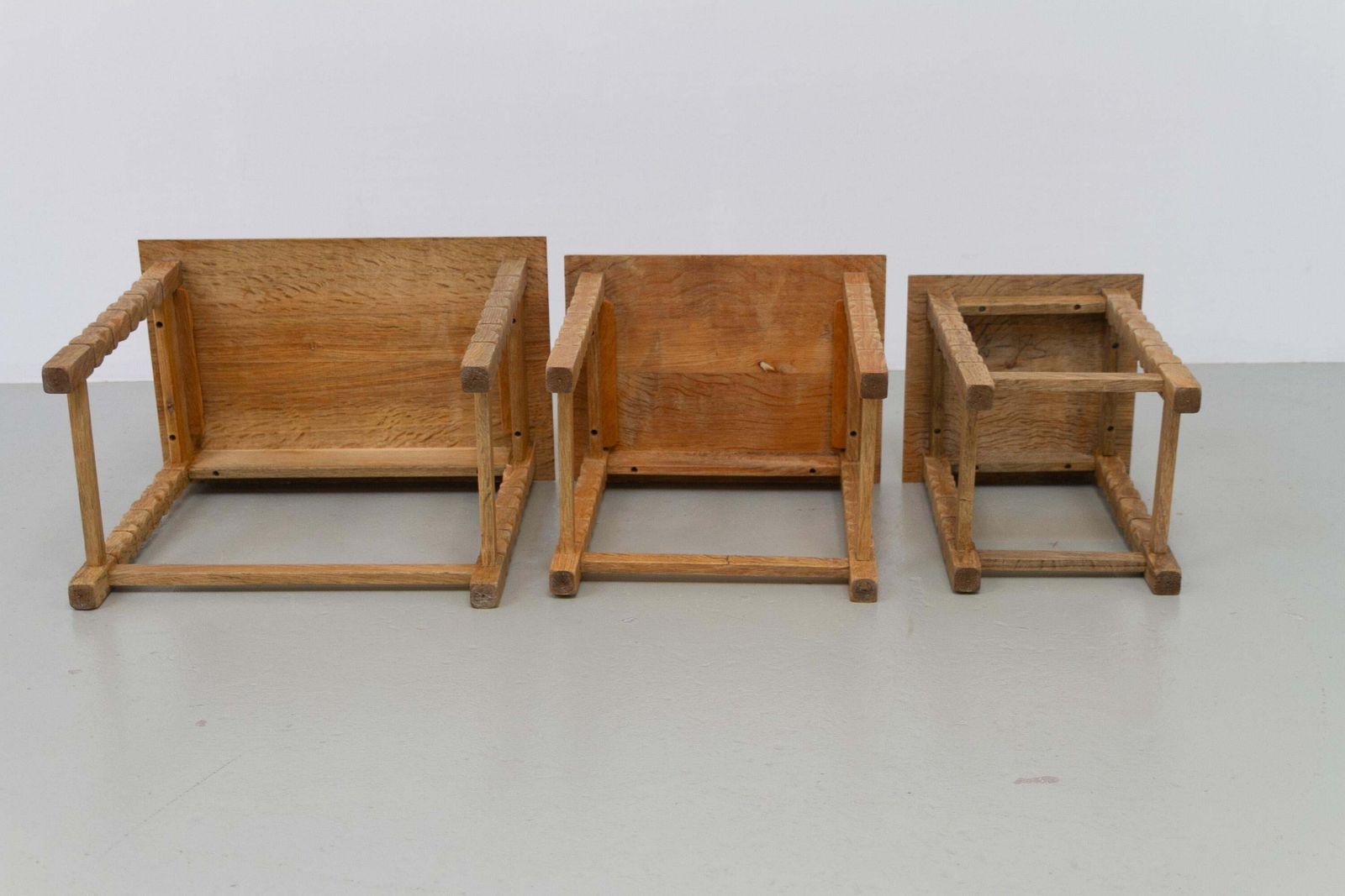 579.0 Danish Brutalist Oak Nesting Tables In Kjærnulf Style, 1970s. Set Of 3. photo