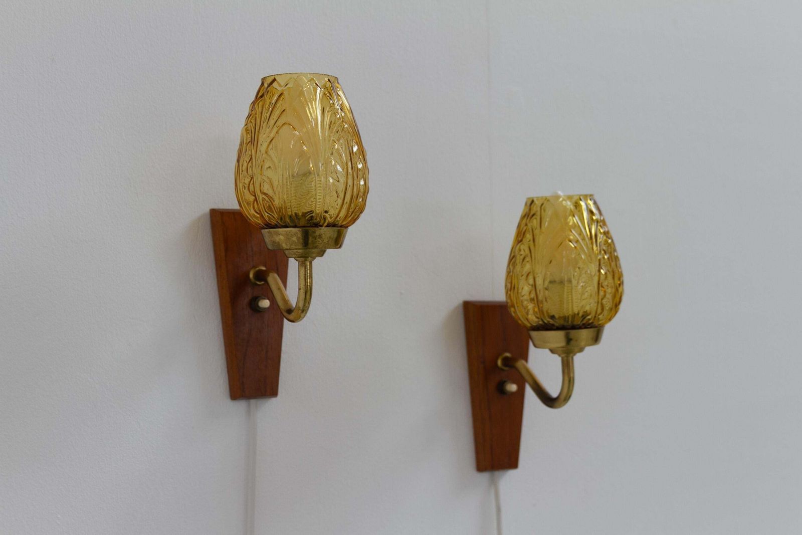 Danish Brass And Amber Glass Wall Sconces By Laoni, 1960s. Set Of 2. photo Lighting