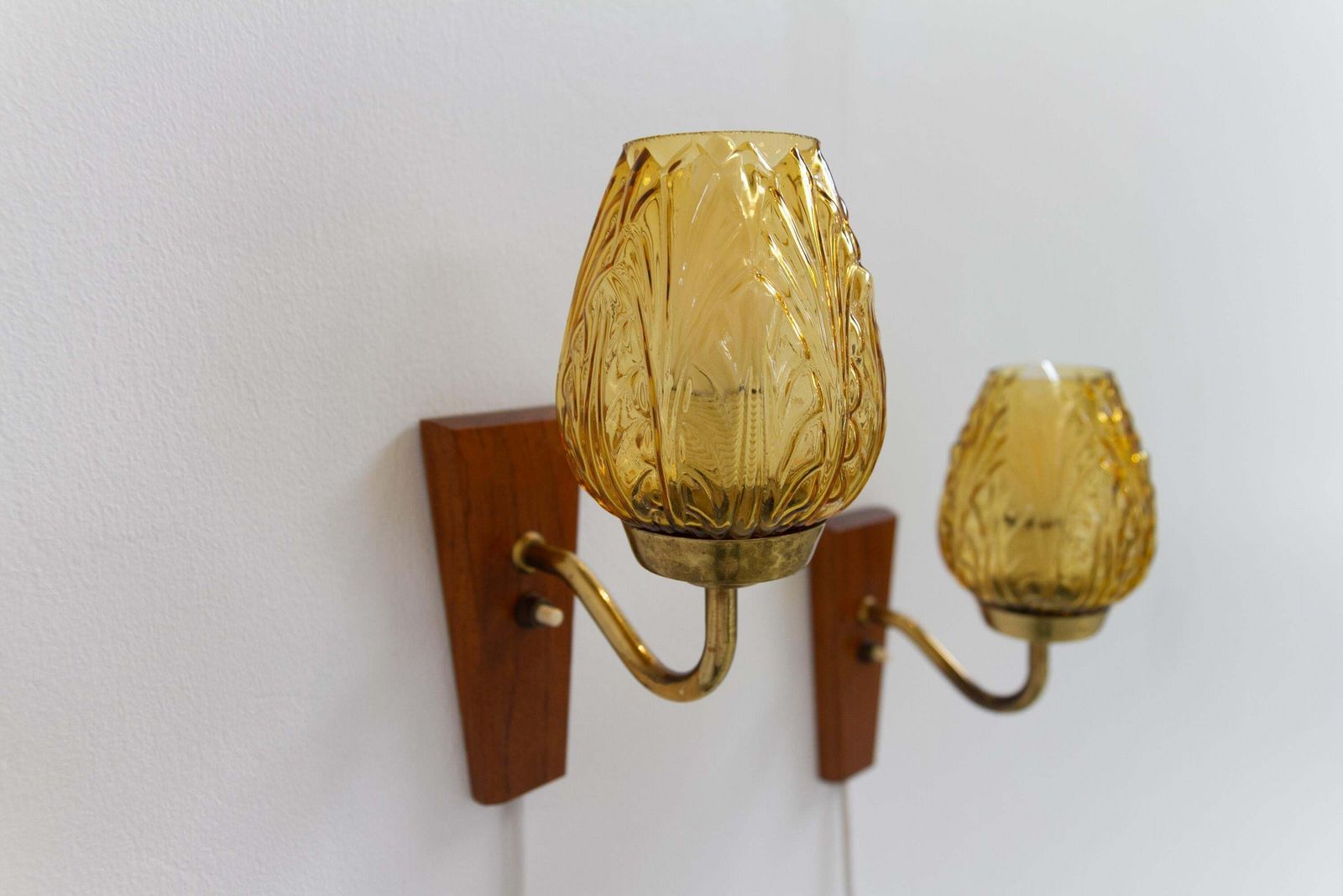Danish Brass And Amber Glass Wall Sconces By Laoni, 1960s. Set Of 2. photo 524.0