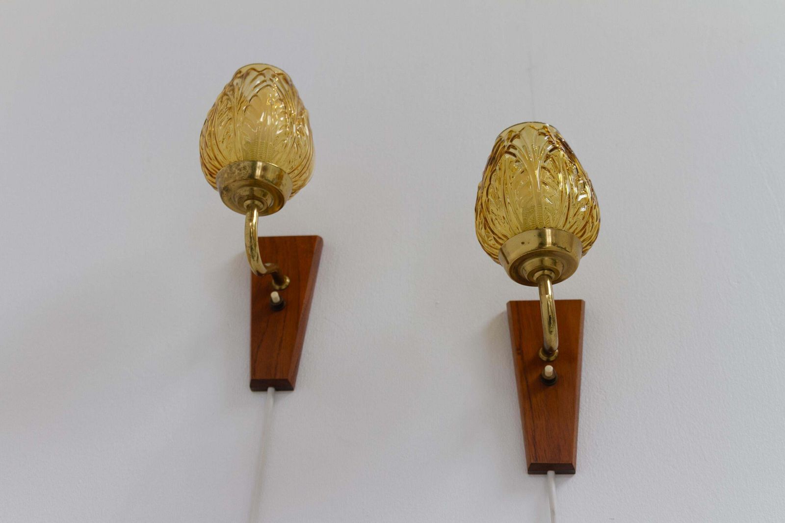 photo furniture Danish Brass And Amber Glass Wall Sconces By Laoni, 1960s. Set Of 2.