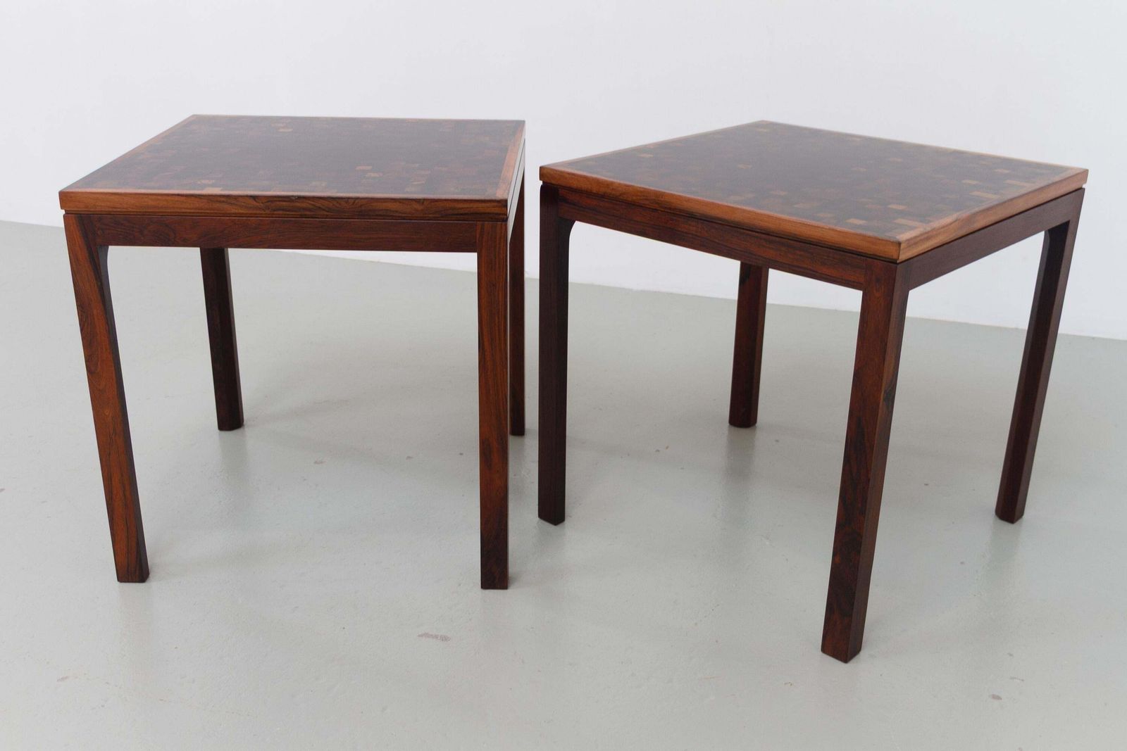 Furniture Danish Modern Rosewood Mosaic Side Tables By Tranekær Denmark, 1960s. Set Of 2. photo