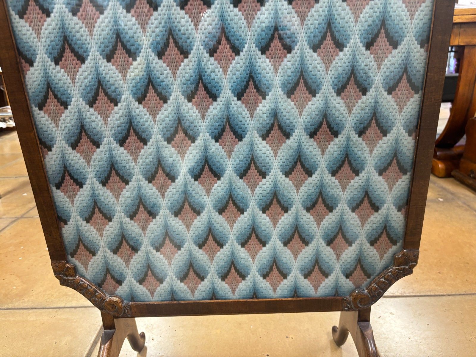 Retro Mahogany And Fabric Folding Fire Screen Side Table By The Needlewoman Shop photo for sale