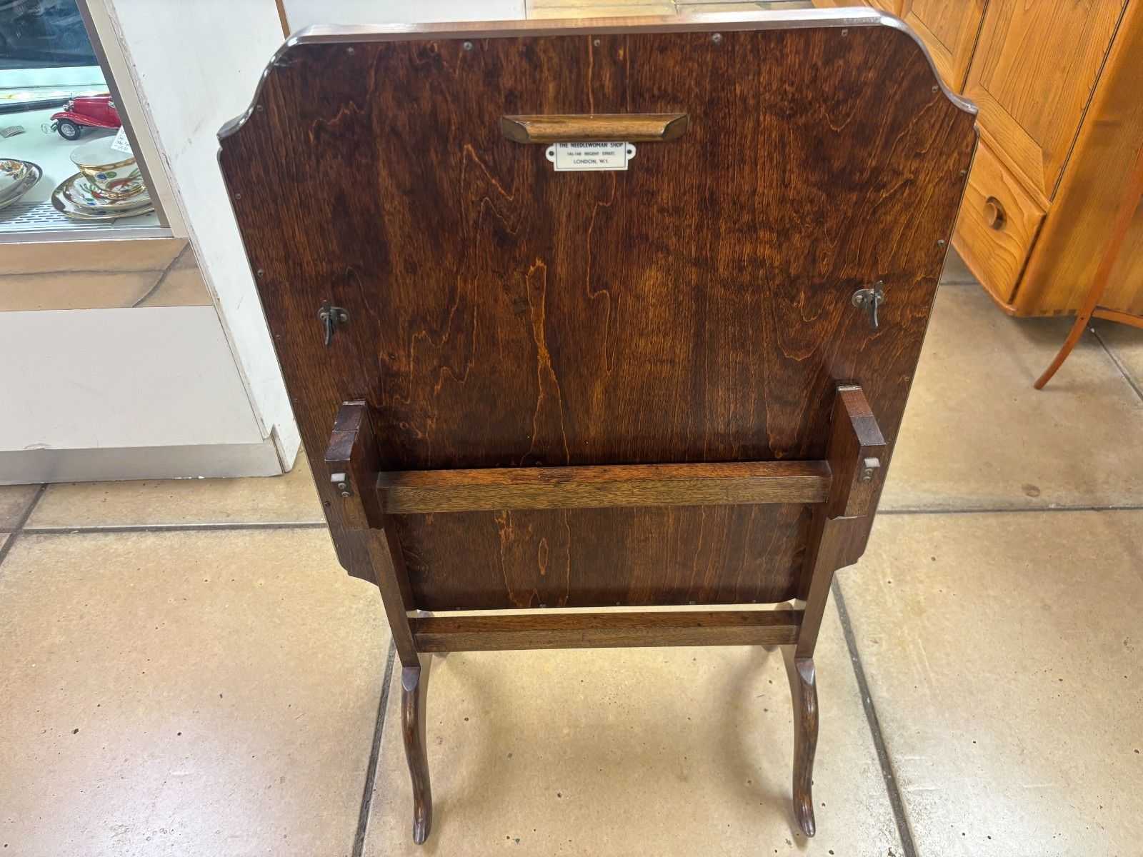 Retro Mahogany And Fabric Folding Fire Screen Side Table By The Needlewoman Shop photo vinterior