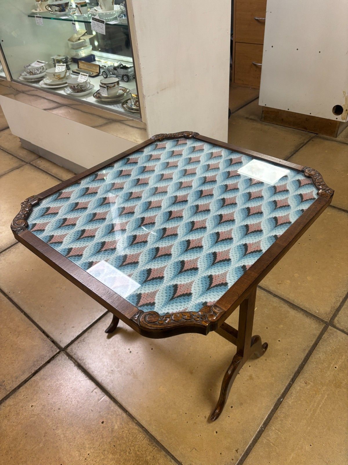 photo vinterior Retro Mahogany And Fabric Folding Fire Screen Side Table By The Needlewoman Shop
