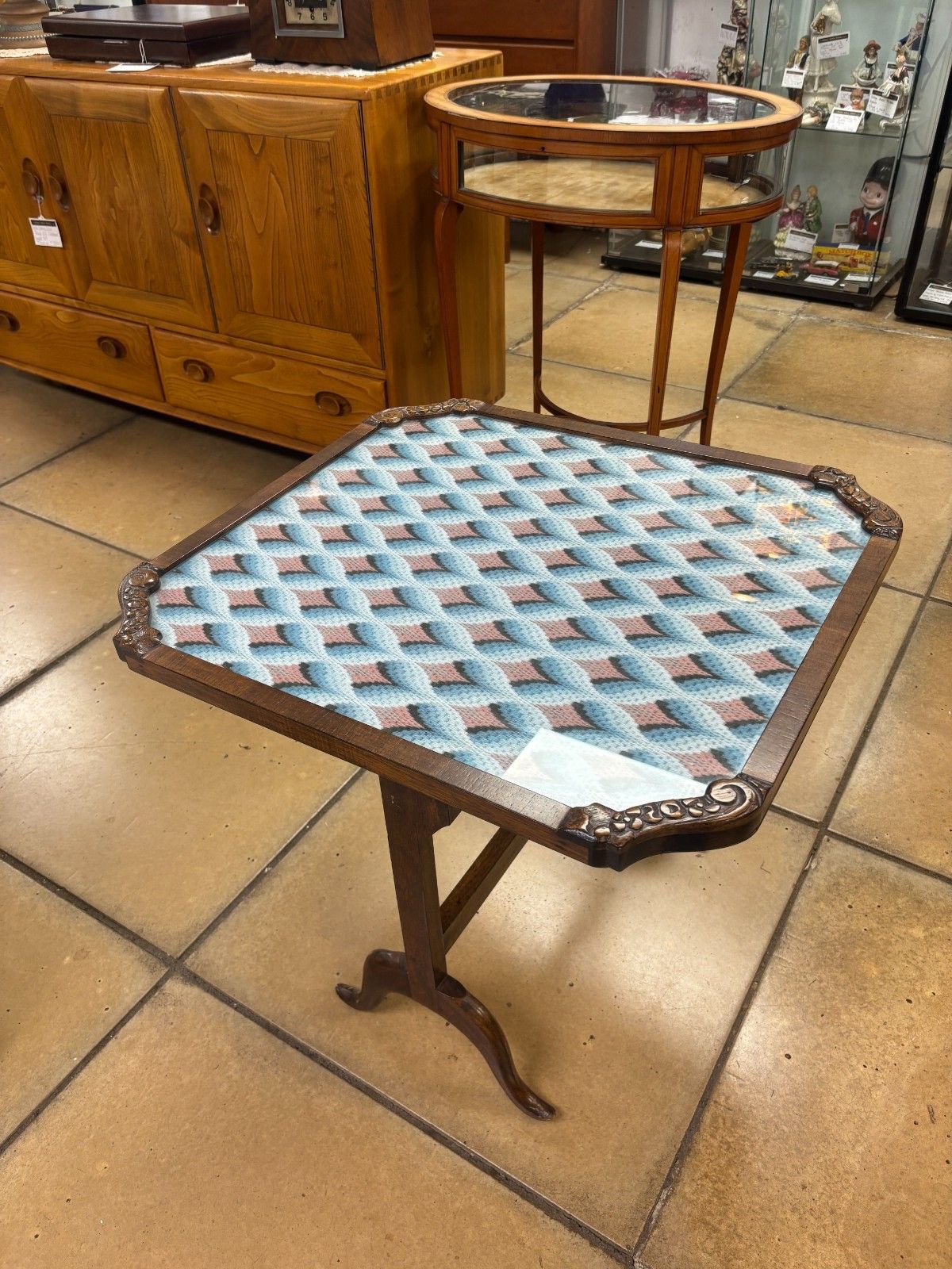 photo buy Retro Mahogany And Fabric Folding Fire Screen Side Table By The Needlewoman Shop