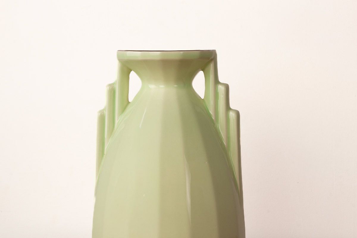 Vase Art déco en faïence fine vert pomme, par la manufacture Digoin Sarreguemines, 1960. photo buy