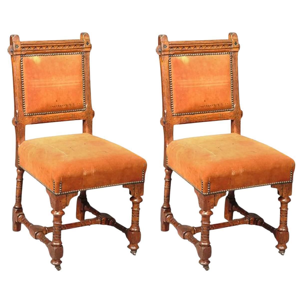 John Pollard Seddon A Pair Of Gothic Revival Oak Dining Chairs. 4 More Available