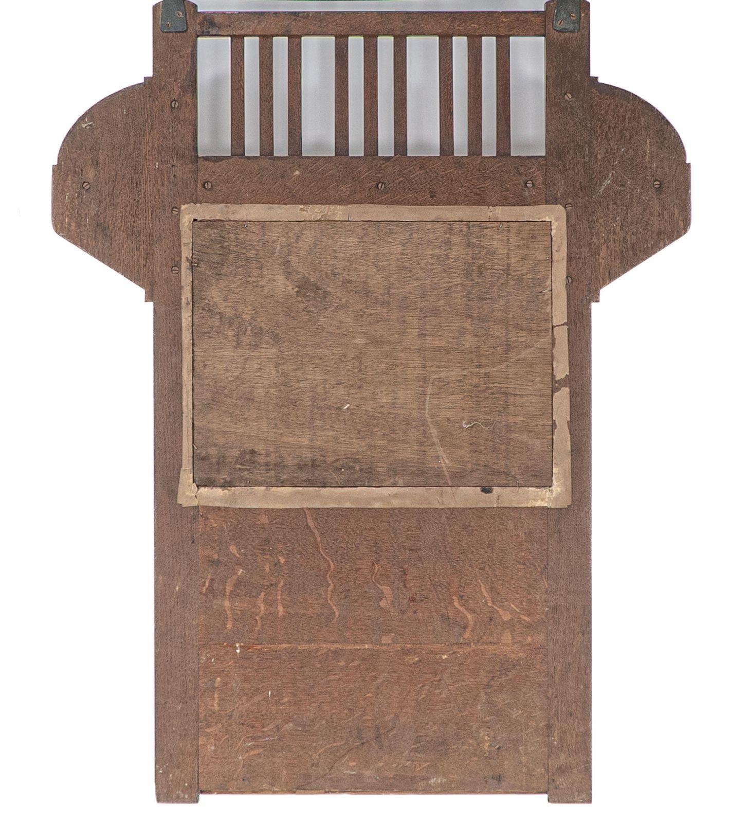 1228.0 Liberty And Co. An Arts & Crafts Oak Hanging Paper Rack With Central Mirror photo