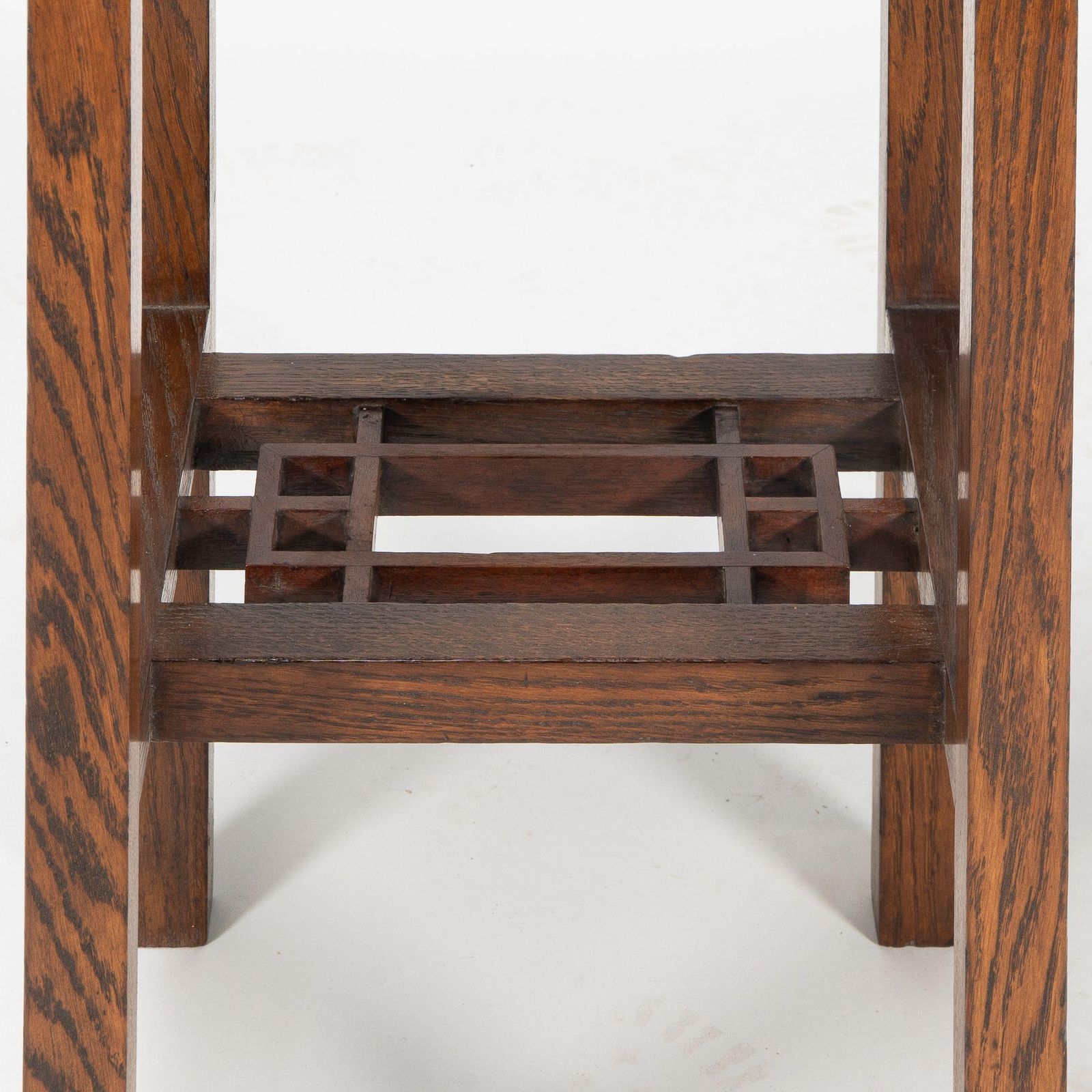Home Decor E. W. Godwin. An Anglo Japanese Oak & Lattice Statue Stand With Wide Inlaid Top photo