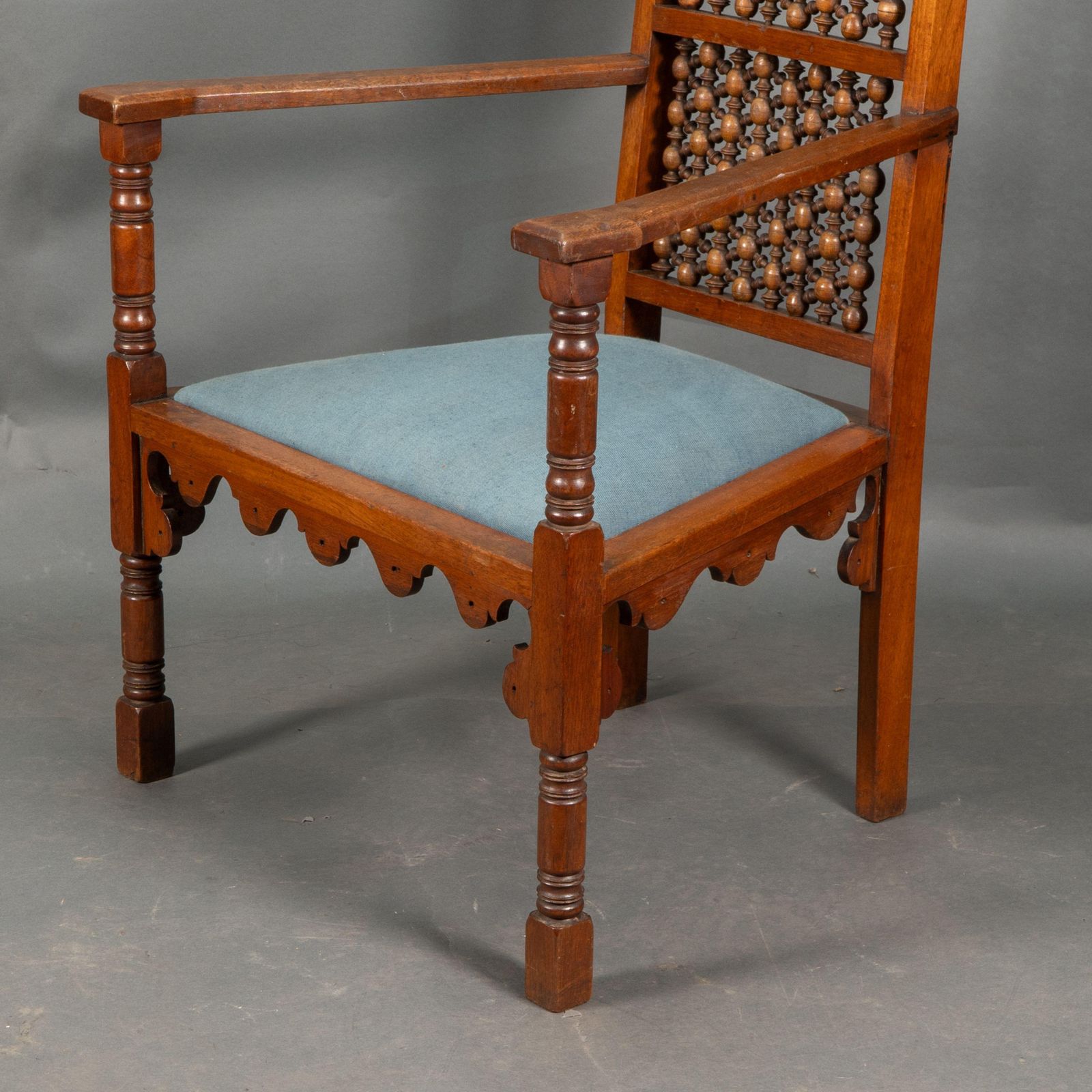 Furniture DR C Dresser, Attributed. A Moorish Style Walnut Armchair photo