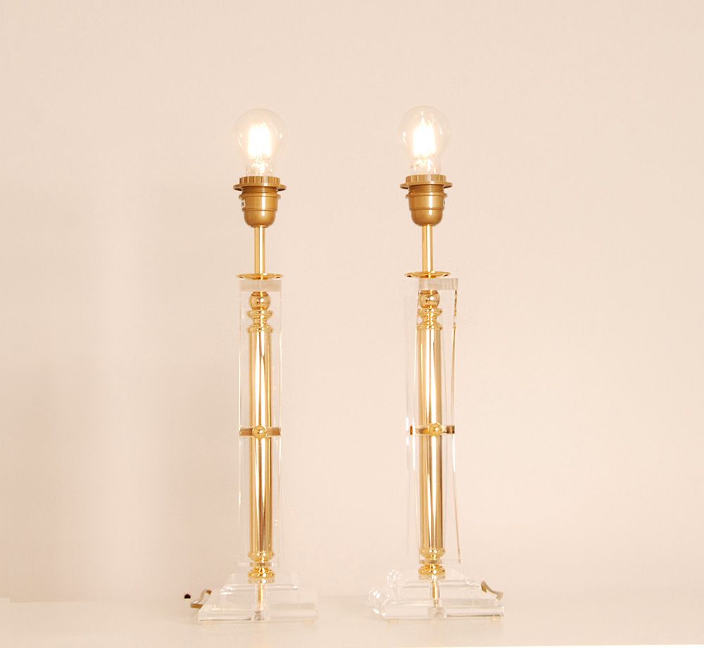 Vintage Table Lamps Crystal Gold Acrylic Kuatra Spanish Lamps Mid Century Perspex A Pair photo buy