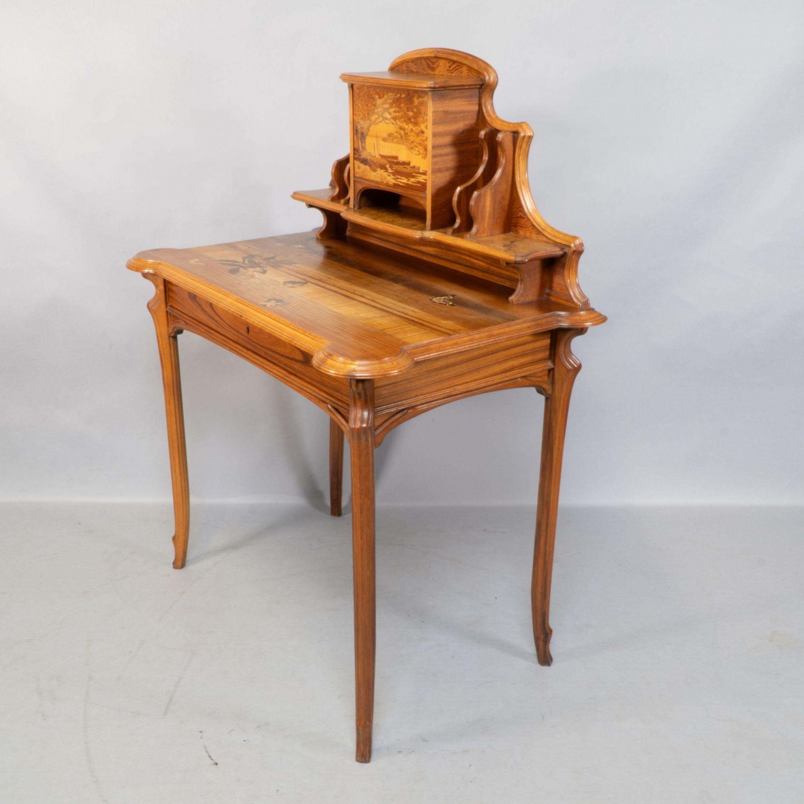 Emile Galle. An Art Nouveau Walnut Writing Desk With Exceptional Inlaid Scenery photo furniture