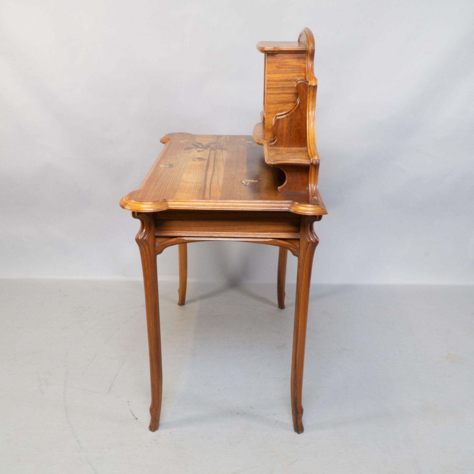 Emile Galle. An Art Nouveau Walnut Writing Desk With Exceptional Inlaid Scenery photo for sale