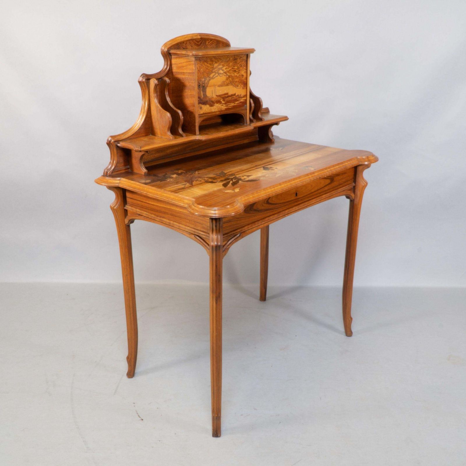 Emile Galle. An Art Nouveau Walnut Writing Desk With Exceptional Inlaid Scenery photo buy
