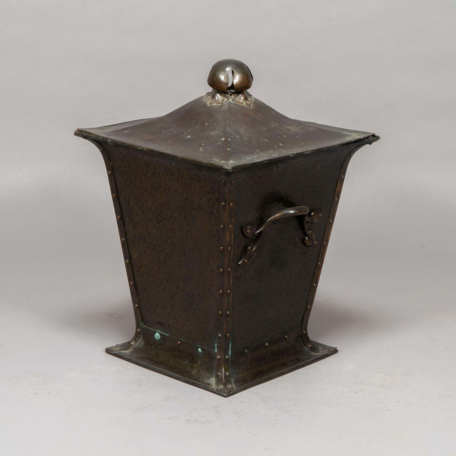 An Arts & Crafts Copper Conical Coal Bucket And Lid, With Hand Hammered Sun Rise photo Home Fixtures