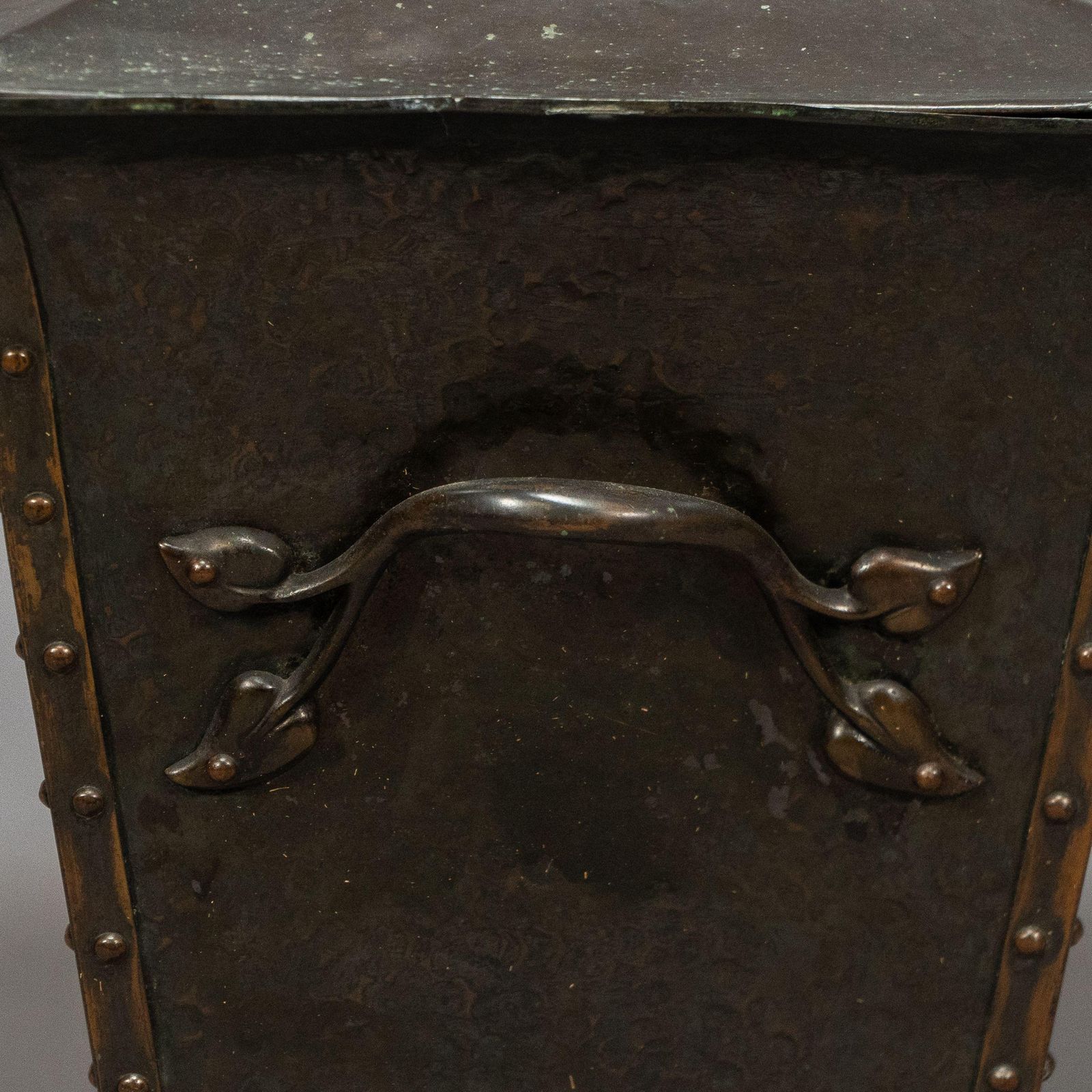 An Arts & Crafts Copper Conical Coal Bucket And Lid, With Hand Hammered Sun Rise photo vintage
