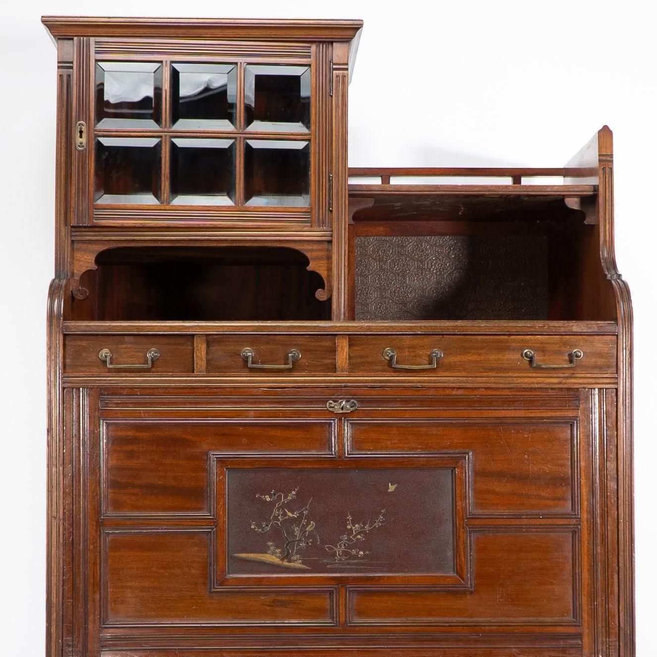 Lambs Of Manchester. An Anglo Japanese Secretaire Bookcase With Lacquered Panel photo vinterior