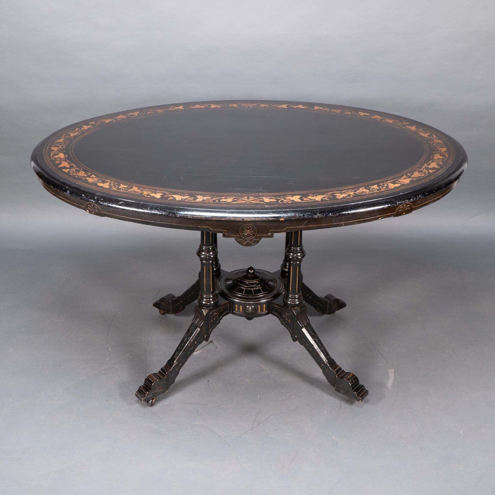 Gillows Attr. An Aesthetic Movement Tilt Top Dining Table With Floral Inlays photo vinterior