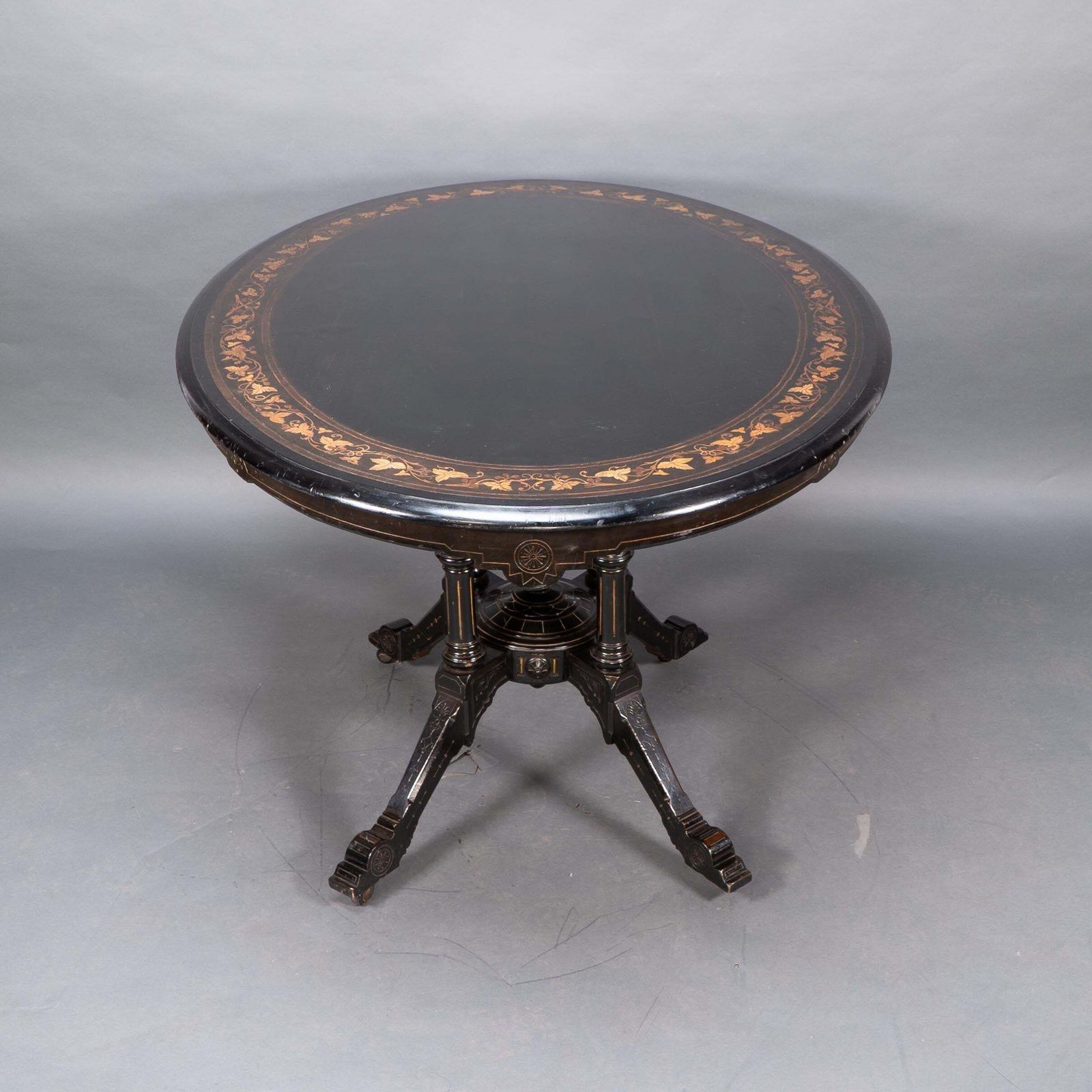 Gillows Attr. An Aesthetic Movement Tilt Top Dining Table With Floral Inlays photo vintage