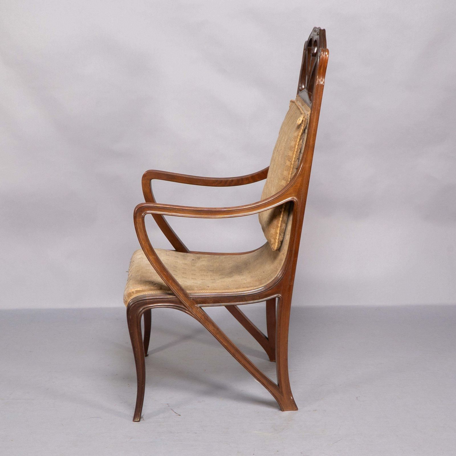 Louis Majorelle. Art Nouveau Carved Walnut Armchair With Original Period Fabric photo Furniture