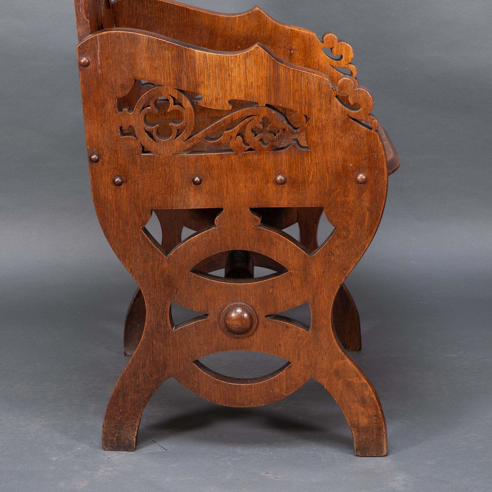 Furniture A High Gothic Revival Oak Armchair With Carved And Fretwork Sides photo