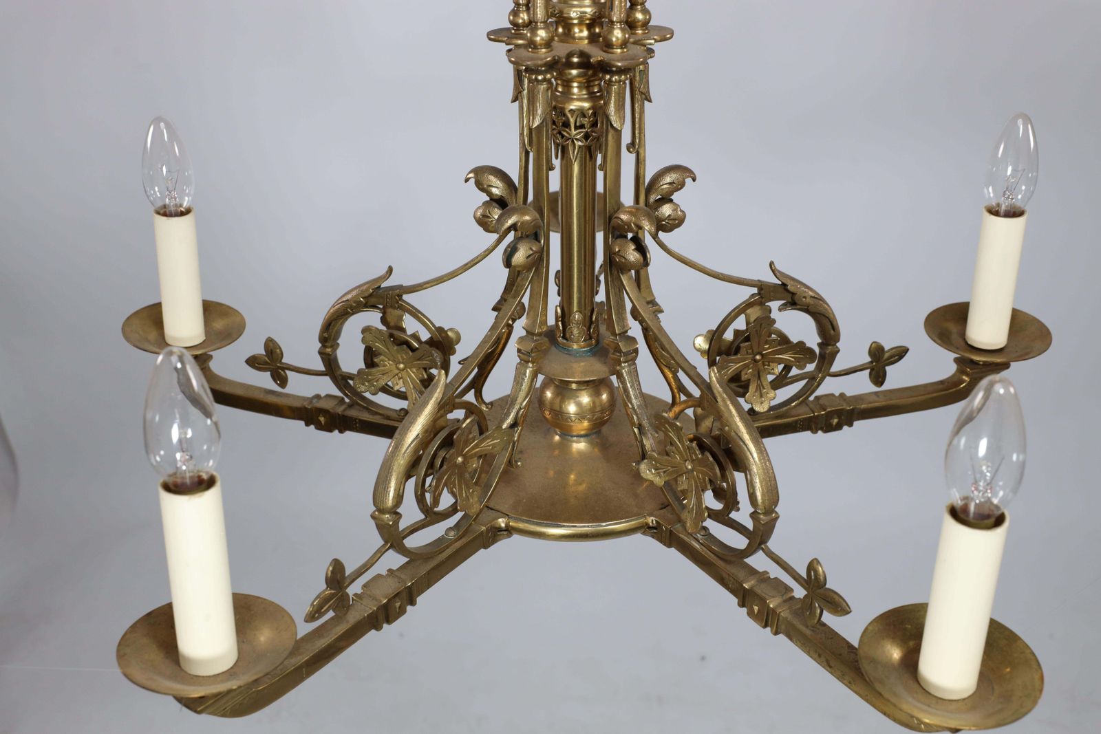 DR Christopher Dresser (Manner). An Aesthetic Movement Brass Five Arm Chandelier photo for sale