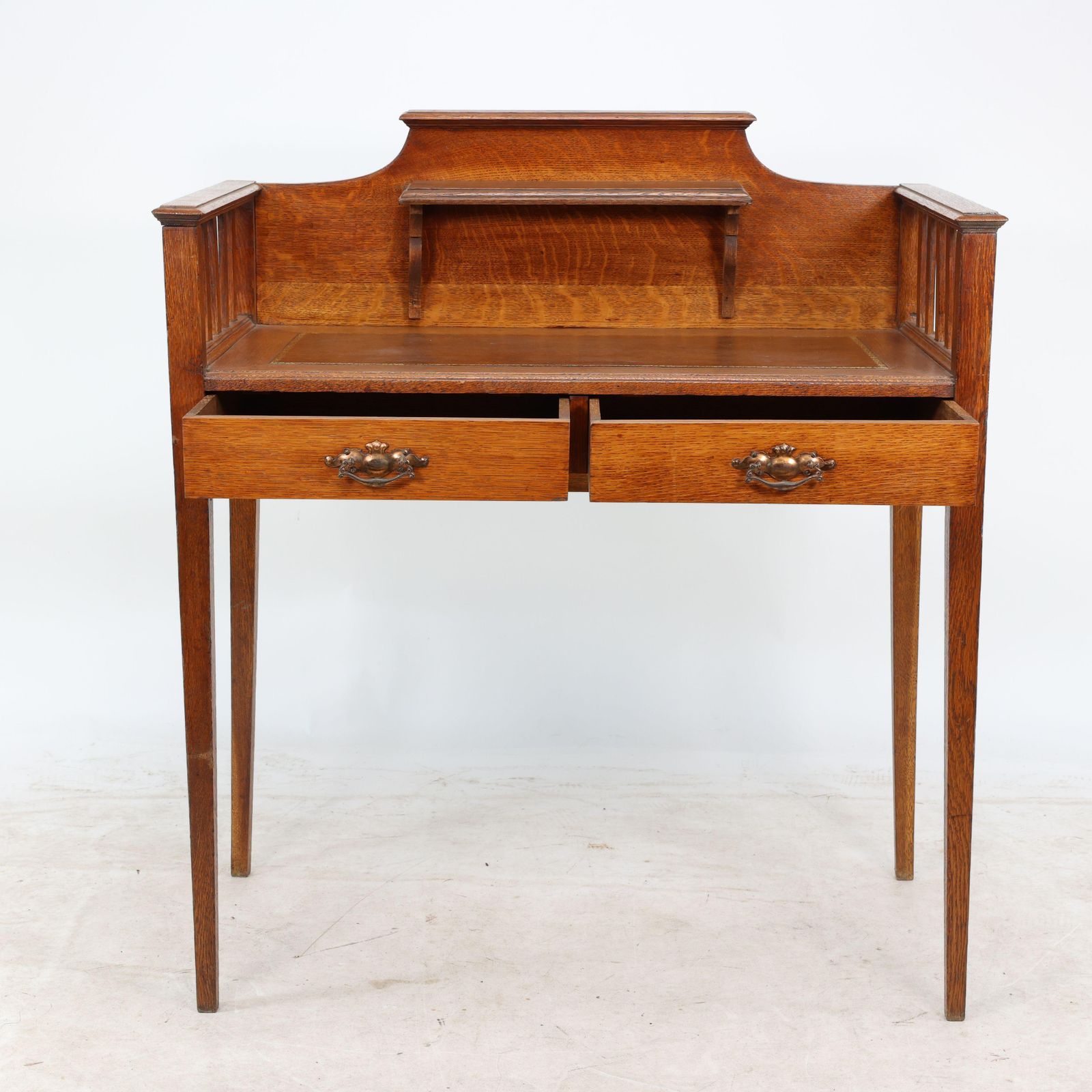 Wylie & Lochhead Attri. An Arts & Crafts Oak Desk With New Leather Writing Area photo for sale