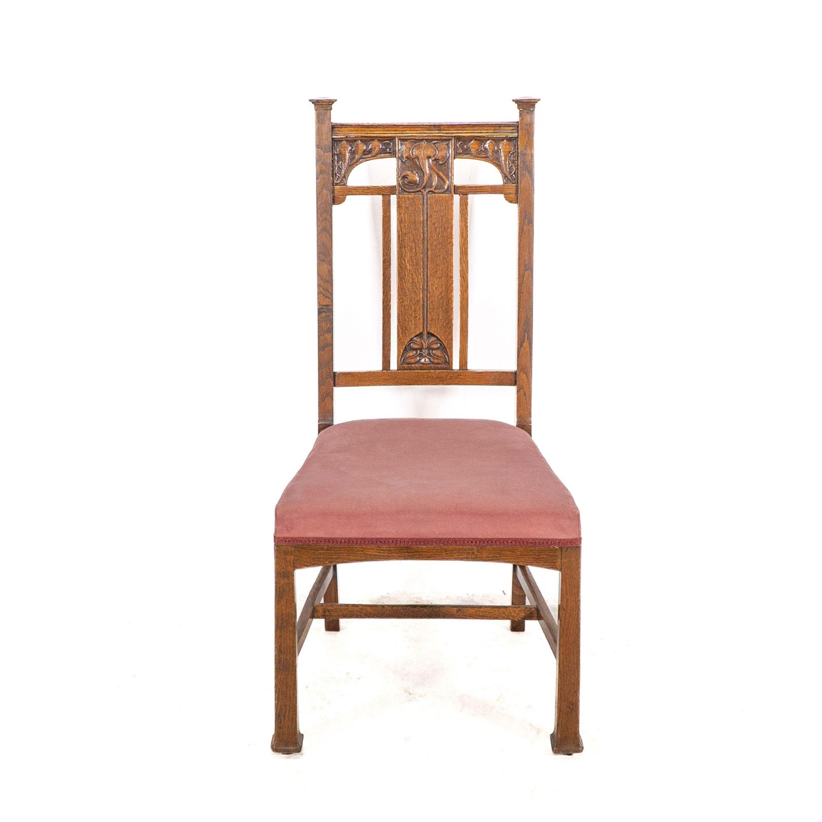Robson & Sons. Set Of 4 Arts & Crafts Oak Dining Chairs With Carved Floral Backs photo 1843.0