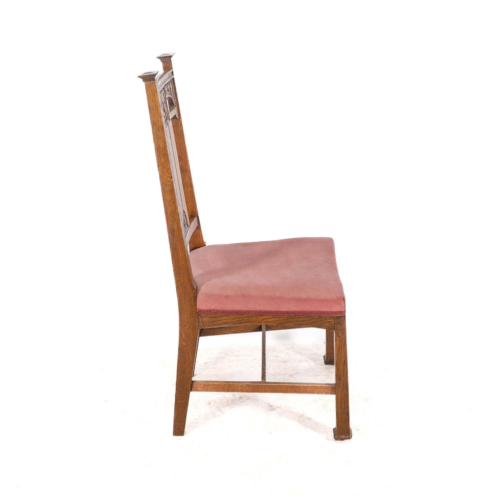 Robson & Sons. Set Of 4 Arts & Crafts Oak Dining Chairs With Carved Floral Backs photo buy