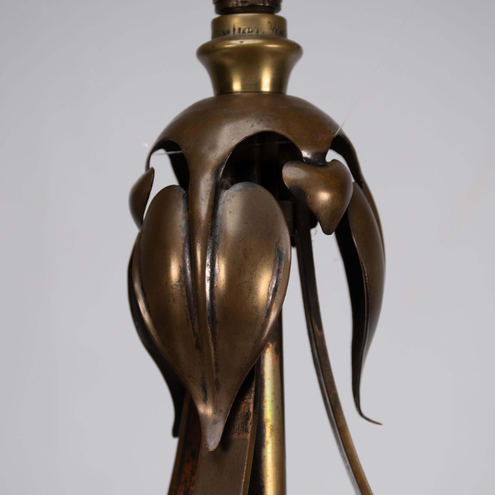 An Arts & Craft Ceiling Light With Stylized Petals & A Circular Brass Ring photo vintage