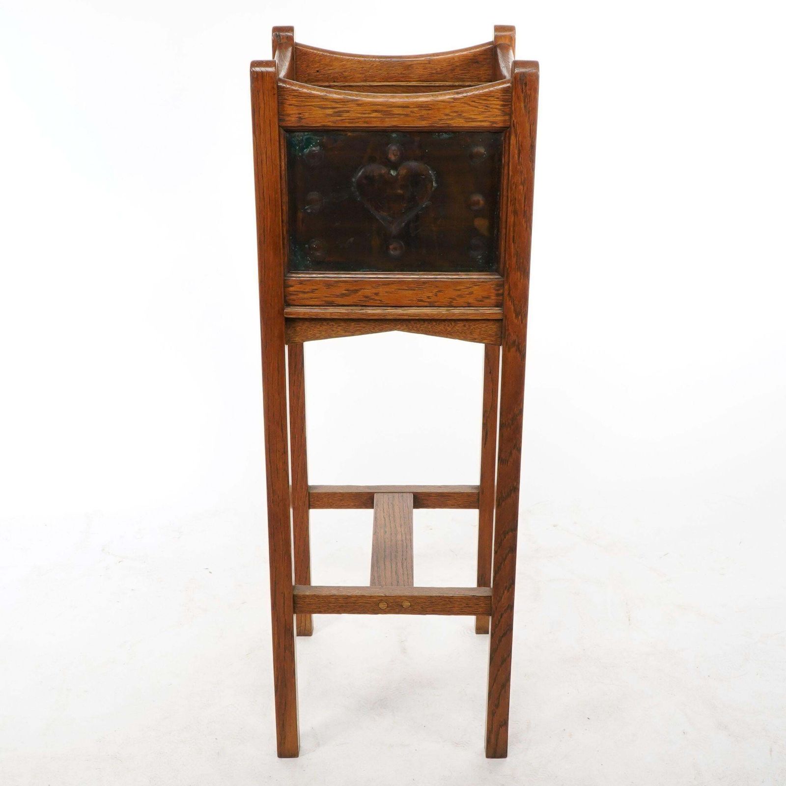 Shapland & Petter. An Arts & Crafts Oak Planter With Copper Heart Shaped Panels photo furniture