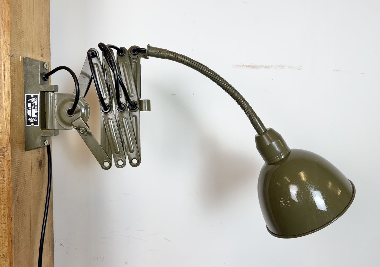 Green Industrial Military Gooseneck Scissor Wall Lamp From Elektroinstala, 1960s photo buy