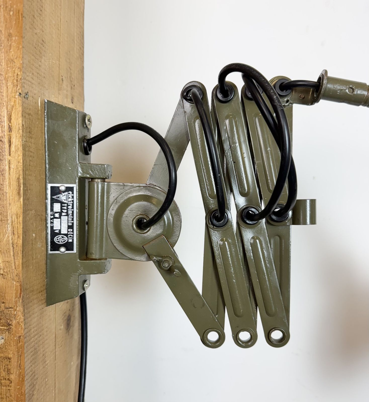 photo furniture Green Industrial Military Gooseneck Scissor Wall Lamp From Elektroinstala, 1960s