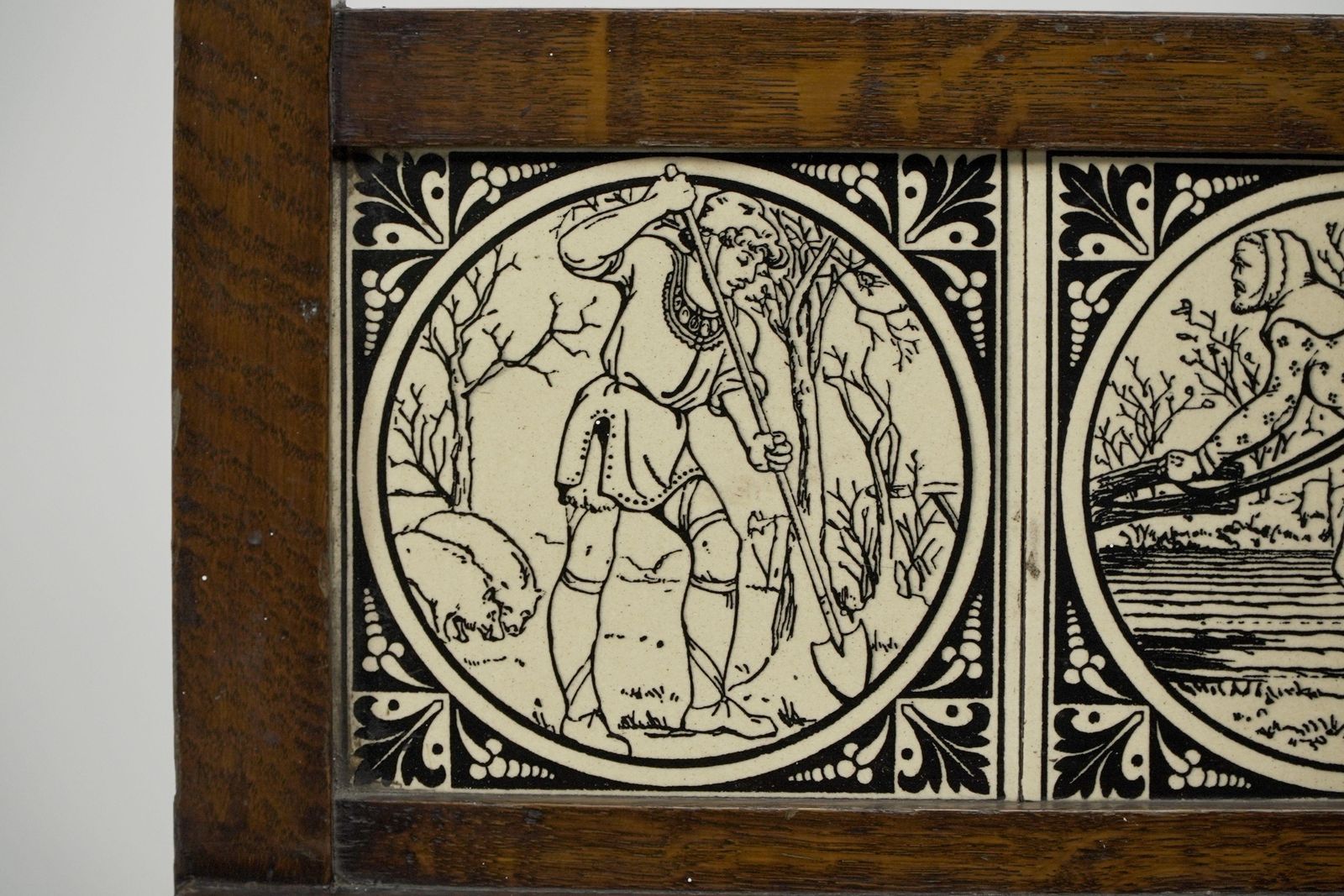 A Pair Of Substantial Gothic Revival Oak Hall Chairs With Period Tiles photo vintage