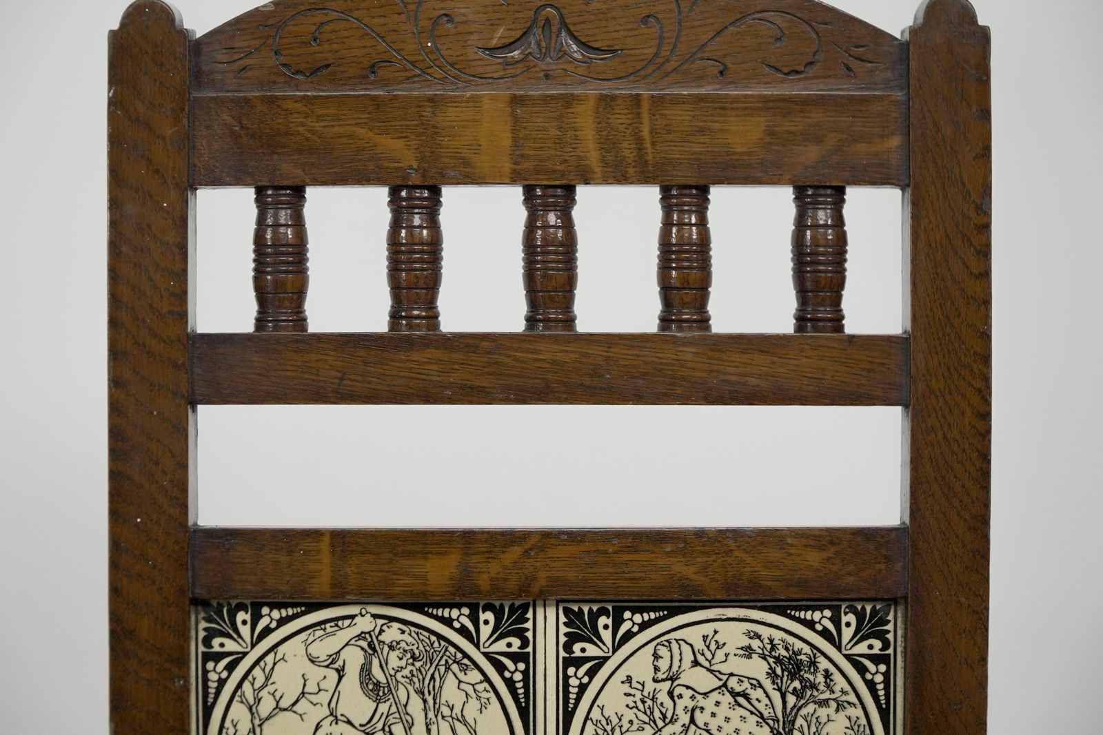 2040.0 A Pair Of Substantial Gothic Revival Oak Hall Chairs With Period Tiles photo