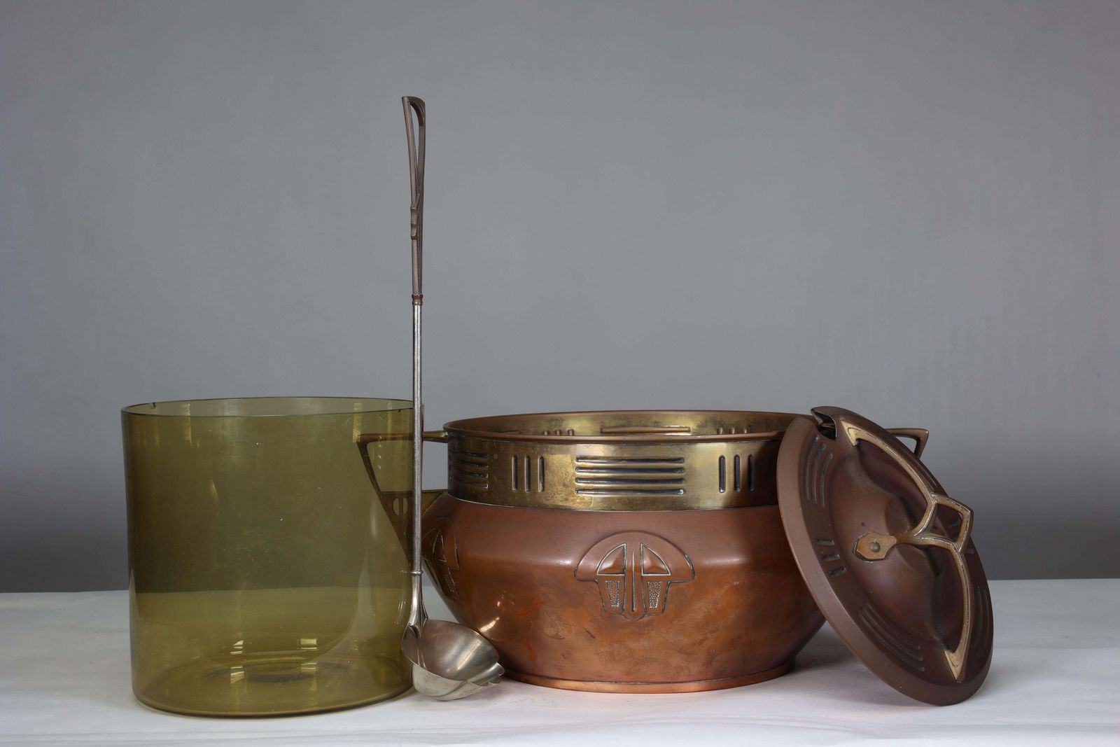 photo for sale Carl Deffner. An Early Secessionist Style Copper And Brass Punch Bowl And Lid