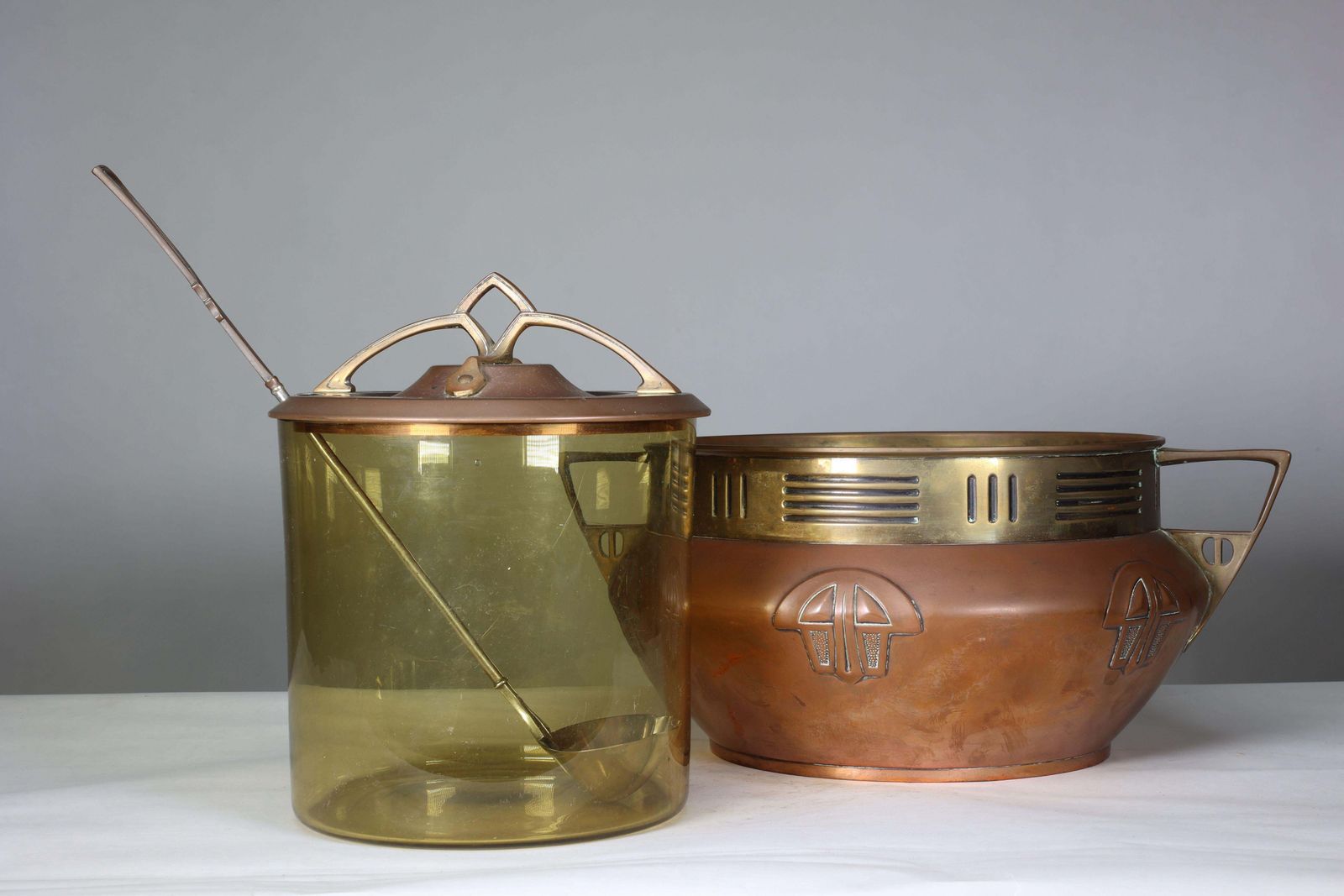 Home Decor Carl Deffner. An Early Secessionist Style Copper And Brass Punch Bowl And Lid photo