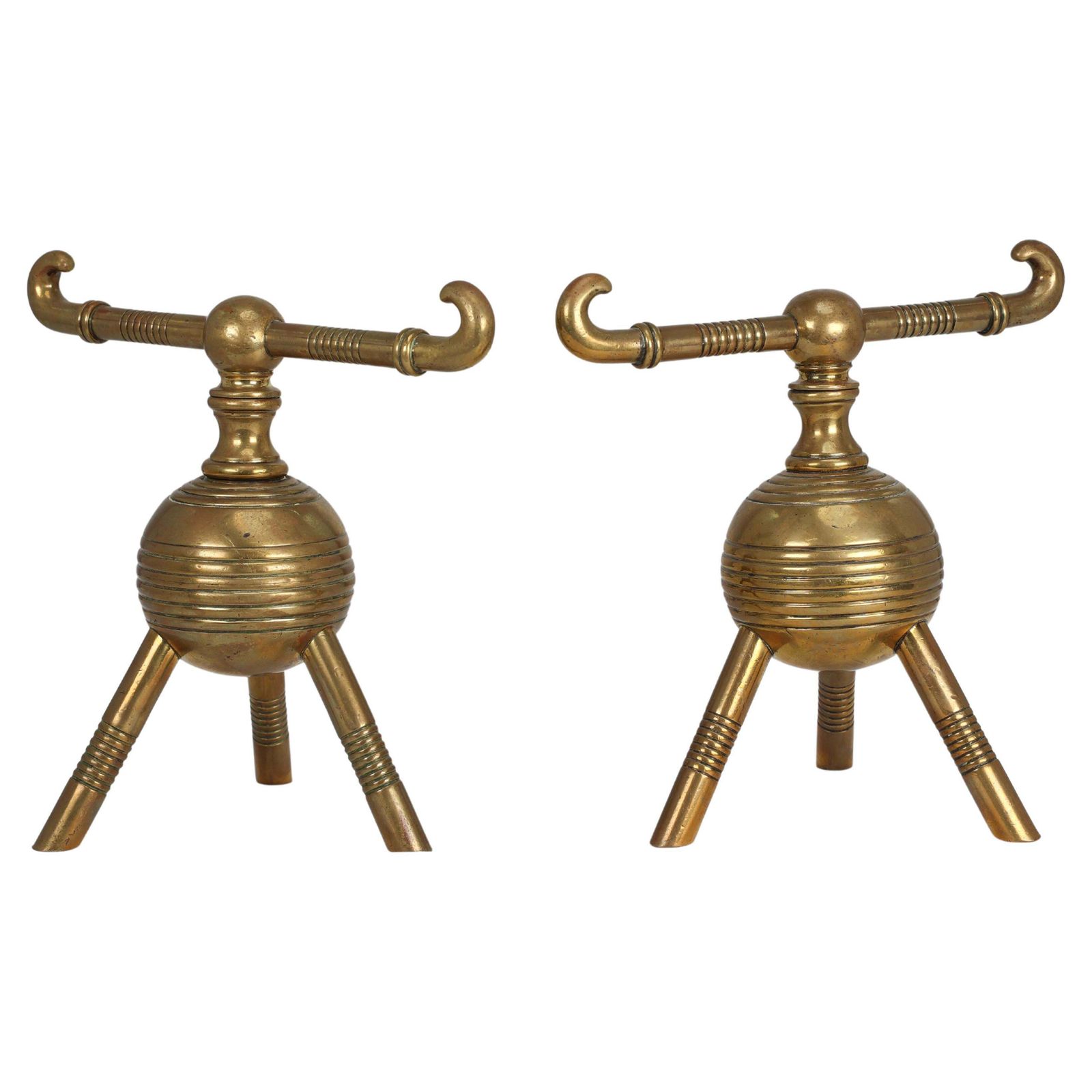 DR Christopher Dresser For Benham And Froud. A Pair Of Brass Fire Dogs