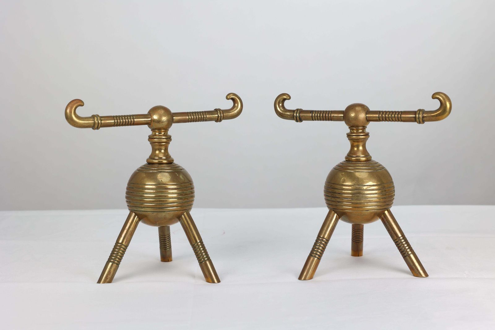 DR Christopher Dresser For Benham And Froud. A Pair Of Brass Fire Dogs photo furniture