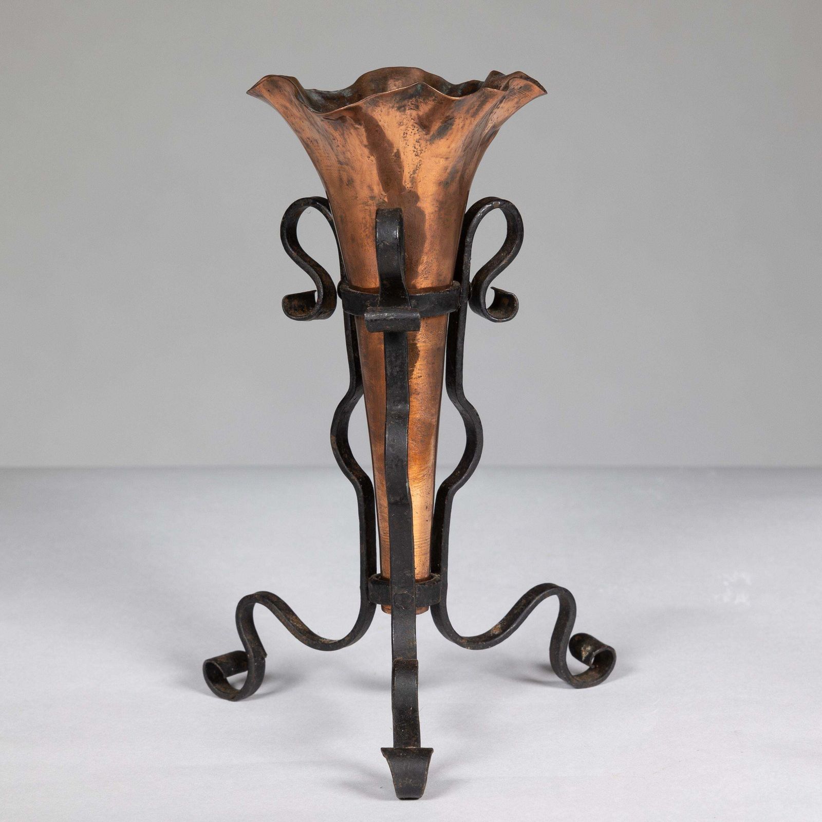 An Arts And Crafts Copper And Hand Wrought Iron Conical Flower Vase photo furniture