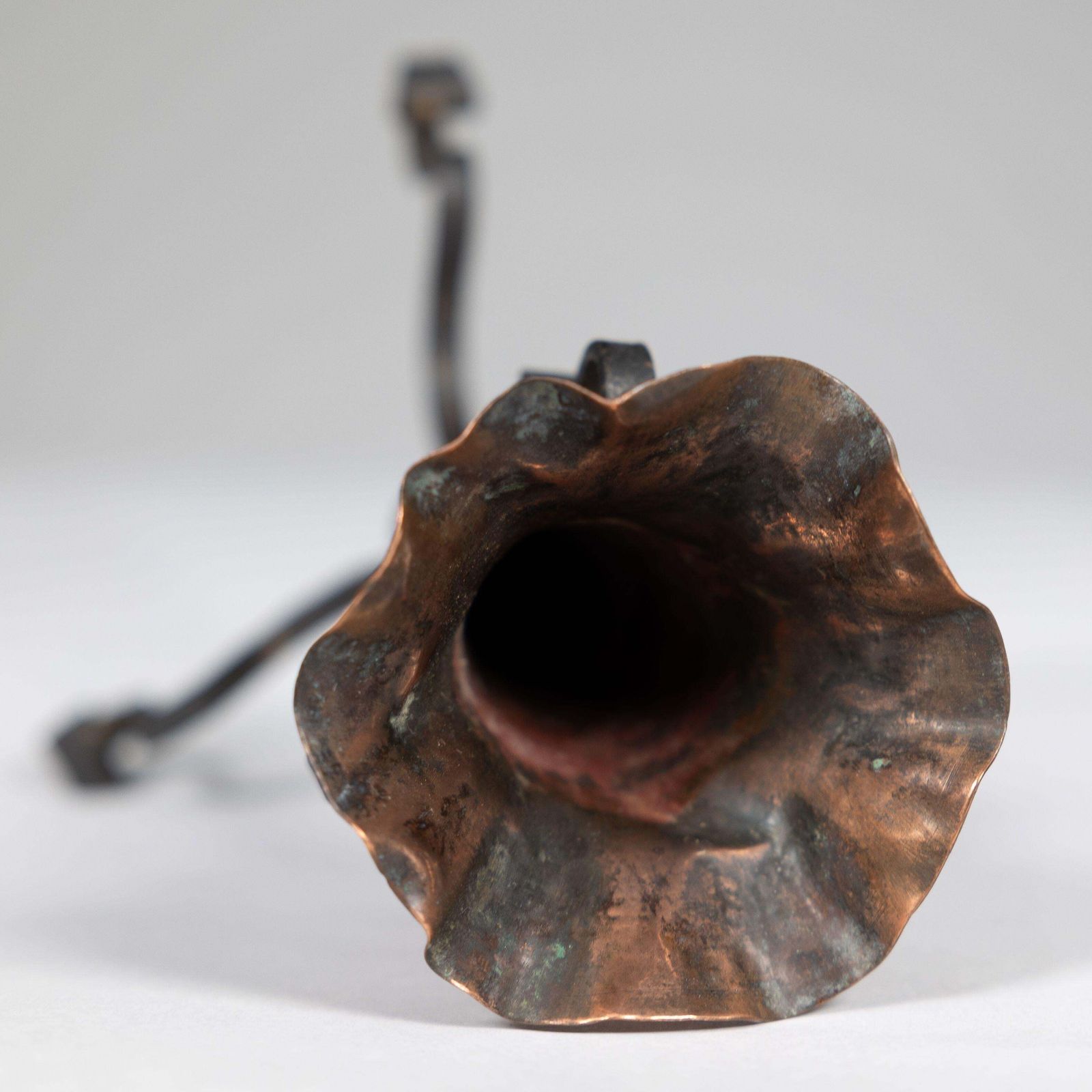 An Arts And Crafts Copper And Hand Wrought Iron Conical Flower Vase photo vintage