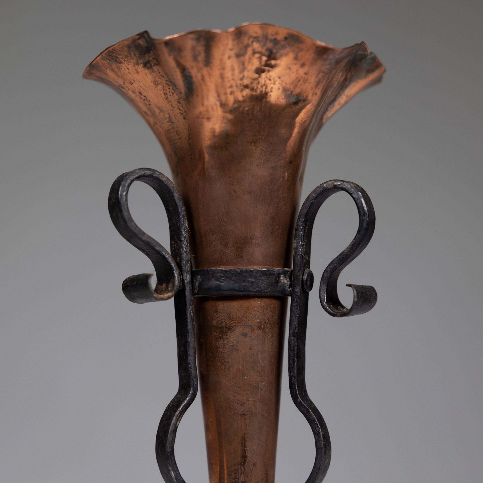 photo furniture An Arts And Crafts Copper And Hand Wrought Iron Conical Flower Vase