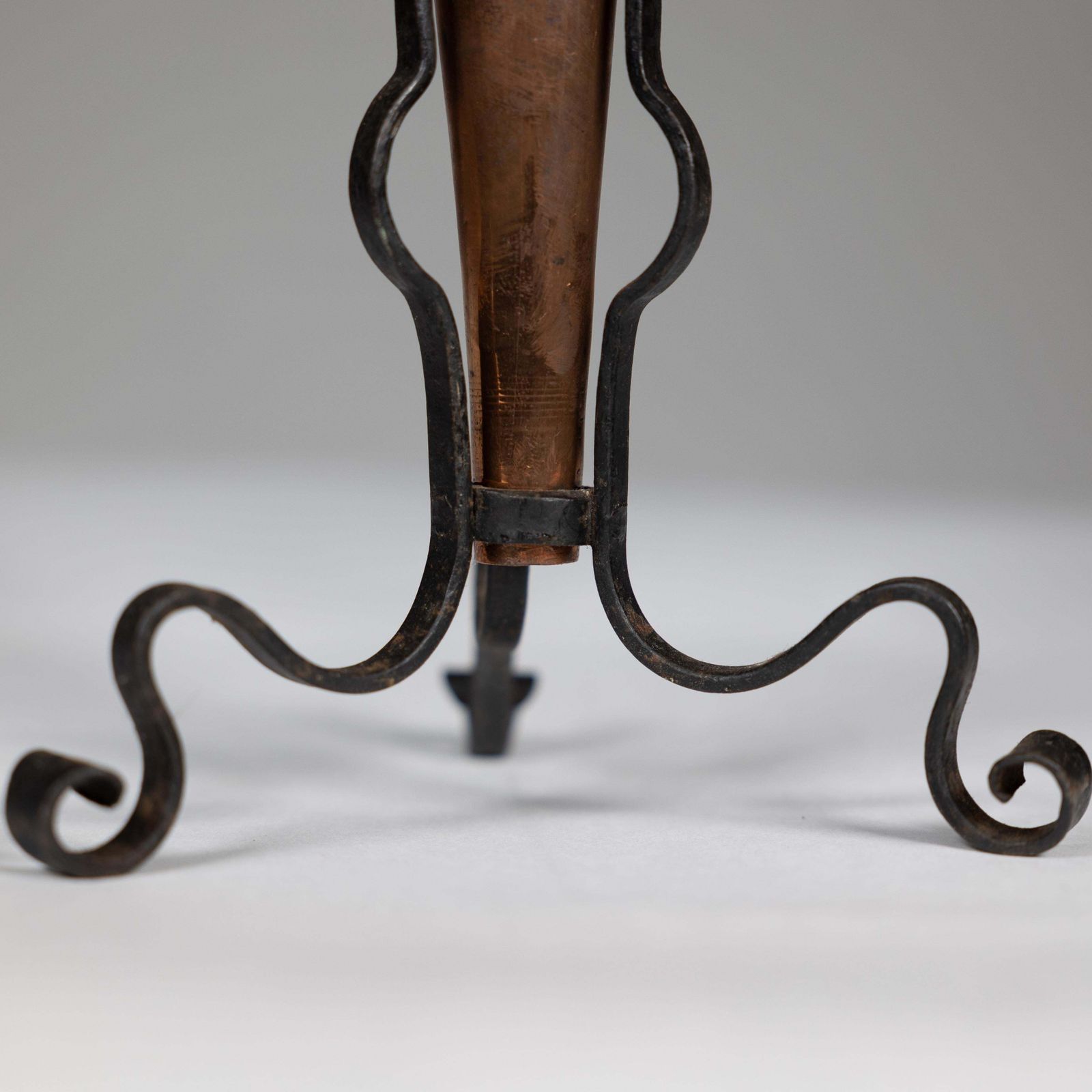 255.0 An Arts And Crafts Copper And Hand Wrought Iron Conical Flower Vase photo