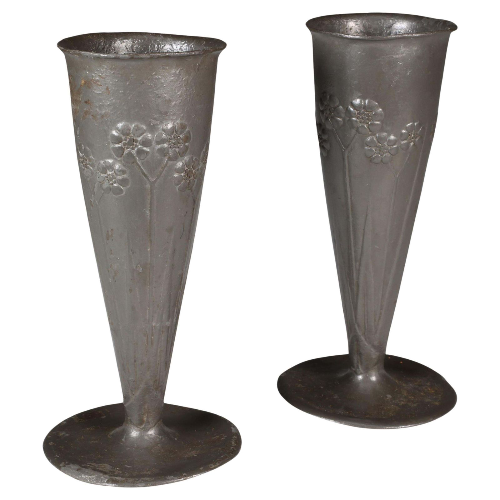 Liberty And Co. A Pair Of Tudric Pewter Vases