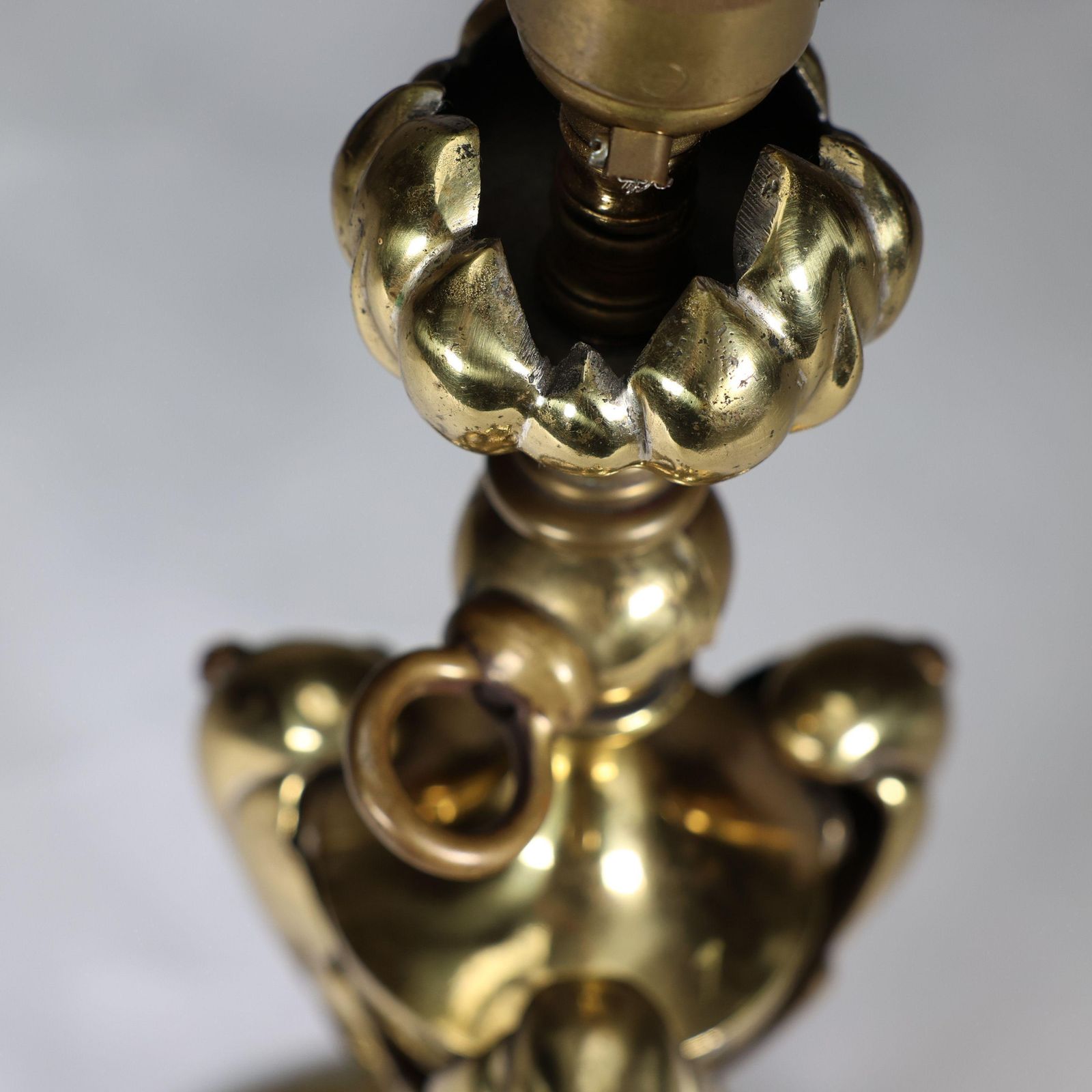 An Arts & Crafts Brass Table Lamp Tulip Shaped With Heart Cut Outs To The Base photo buy