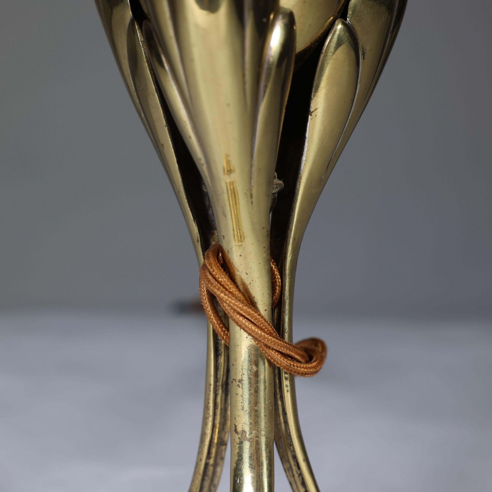 photo for sale An Arts & Crafts Brass Table Lamp Tulip Shaped With Heart Cut Outs To The Base