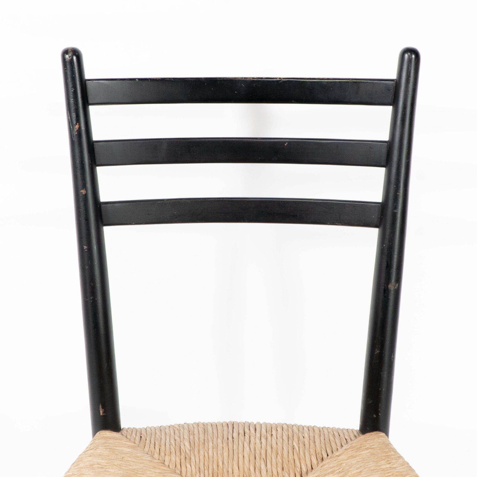Gio Ponti Style Ebonized Ladder Back Rush Seat Side Or Desk Chair With Ball Feet photo buy