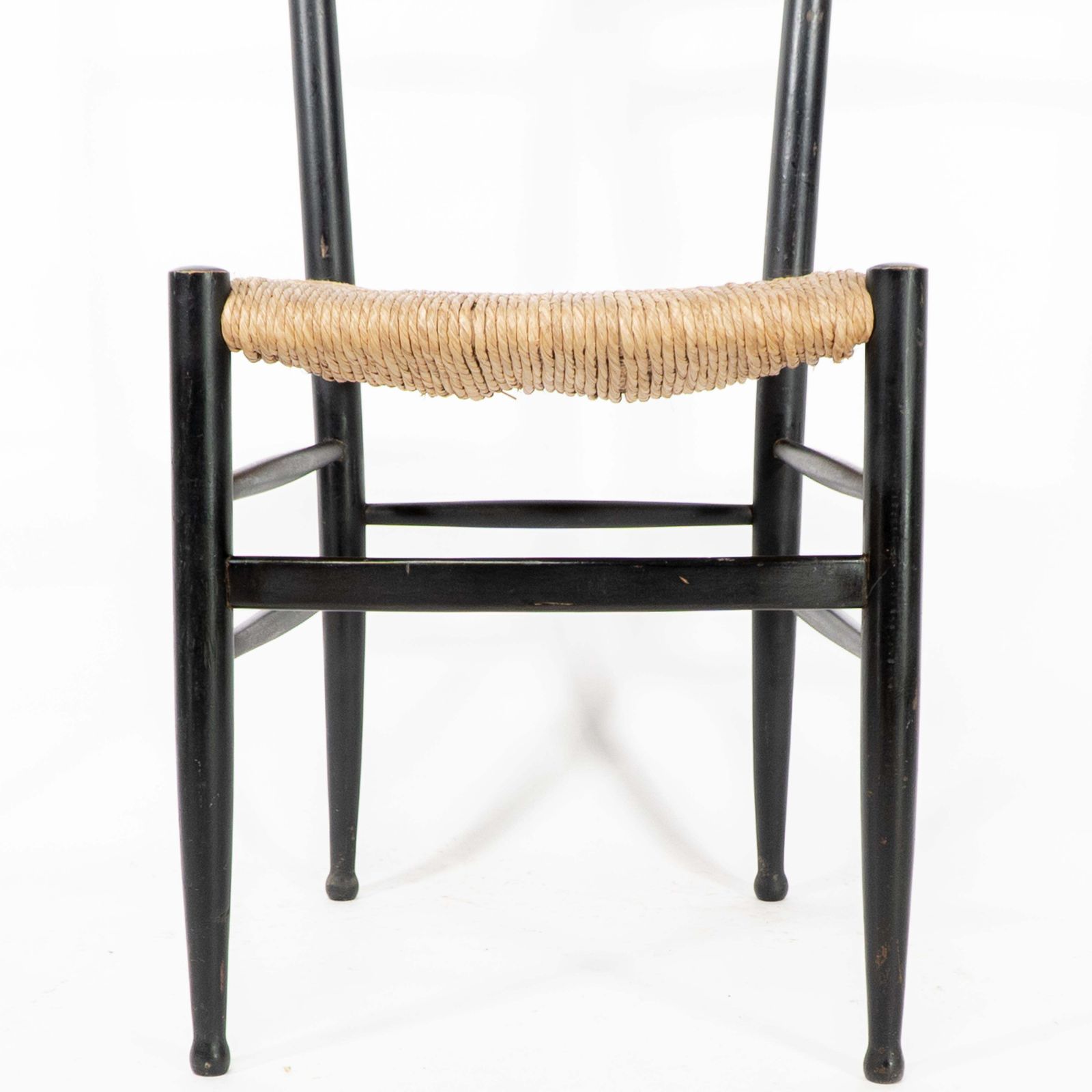 Furniture Gio Ponti Style Ebonized Ladder Back Rush Seat Side Or Desk Chair With Ball Feet photo