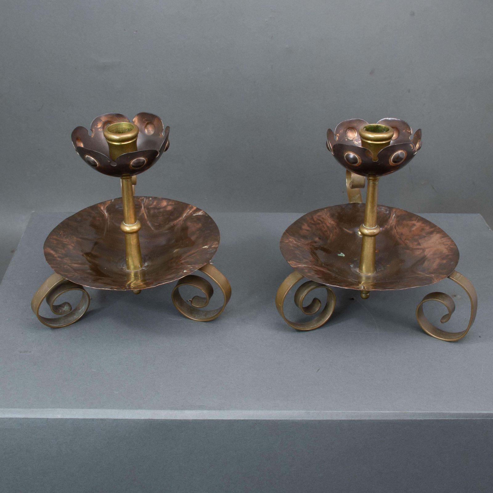 Benham & Froud. Pair Of Arts & Crafts Copper Night Candle Holder W. Flower Head photo furniture